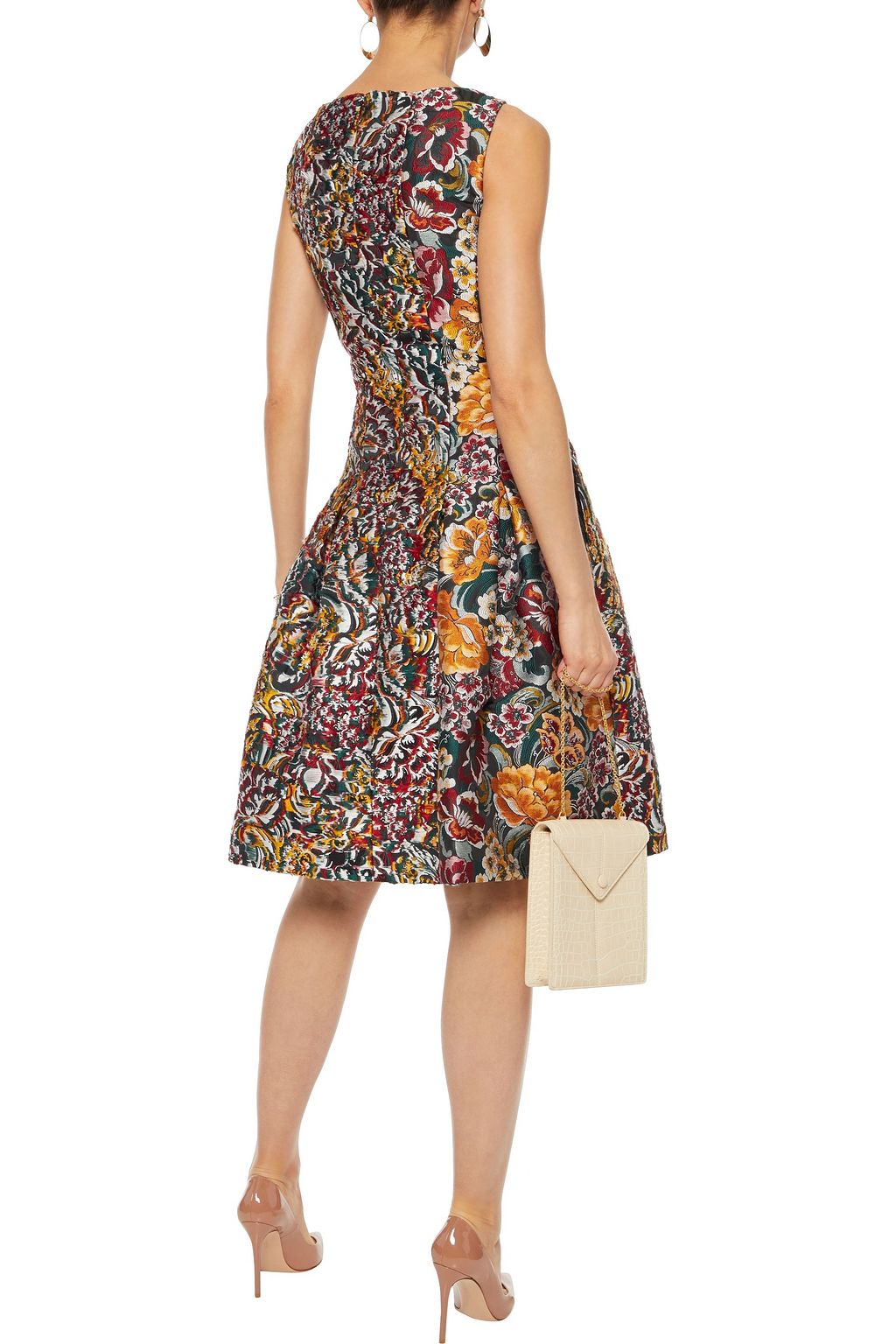 OSCAR DE LA RENTA Pleated fil coupé brocade dress