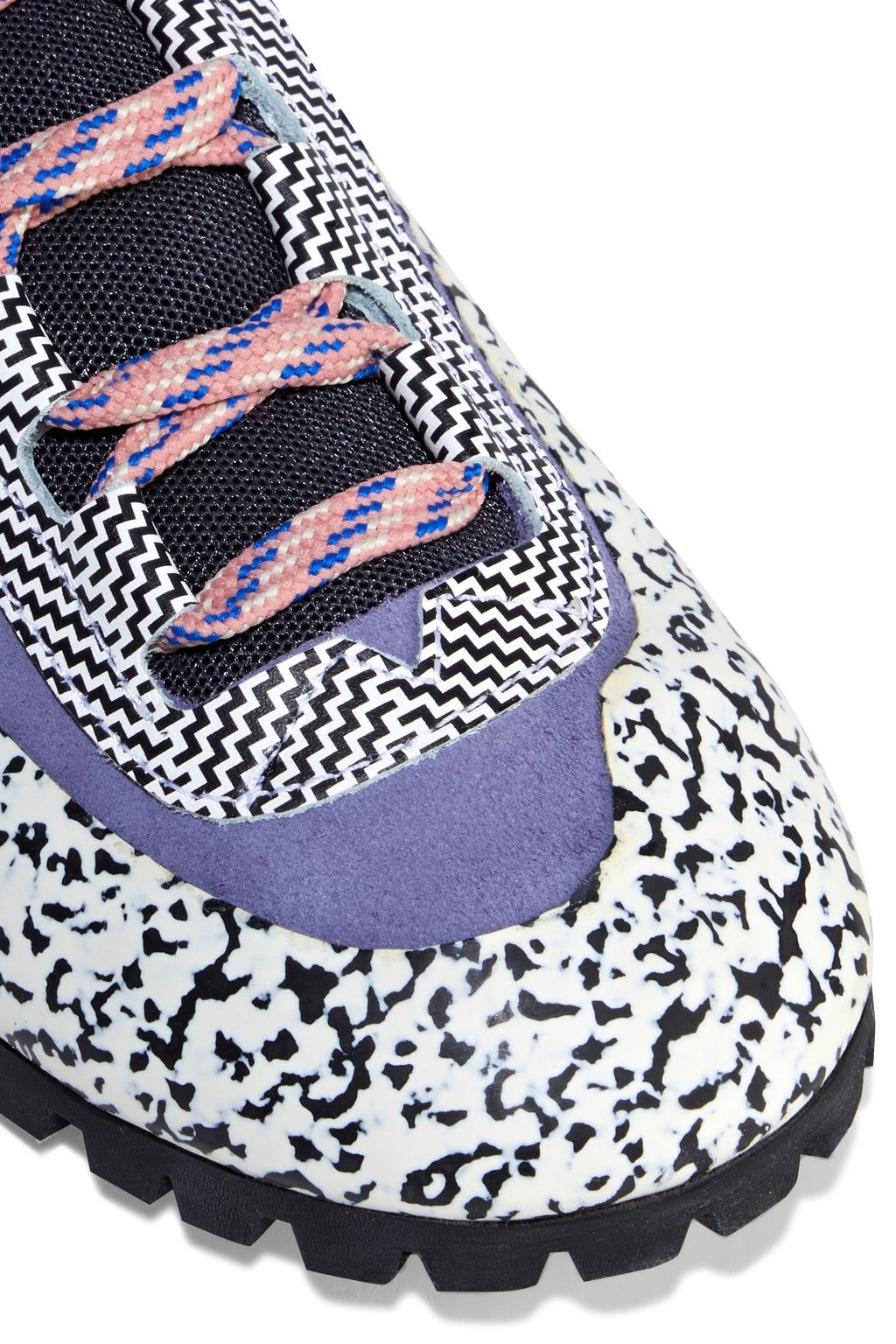 ACNE STUDIOS BLÅ KONST Sherpa suede-trimmed printed leather and rubber sneakers