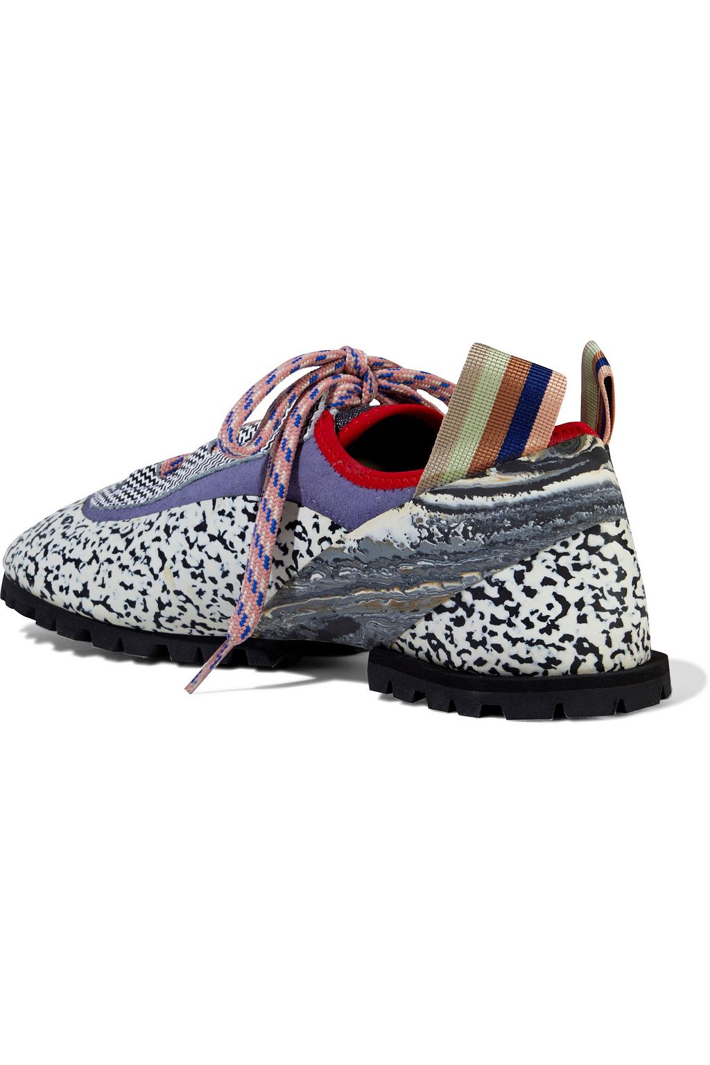 ACNE STUDIOS BLÅ KONST Sherpa suede-trimmed printed leather and rubber sneakers