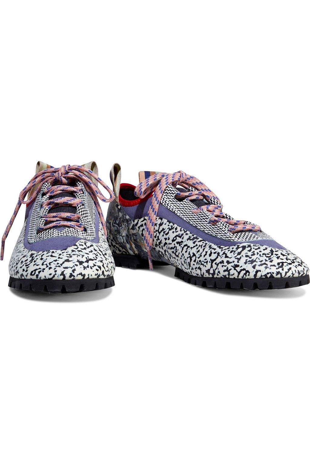 ACNE STUDIOS BLÅ KONST Sherpa suede-trimmed printed leather and rubber sneakers