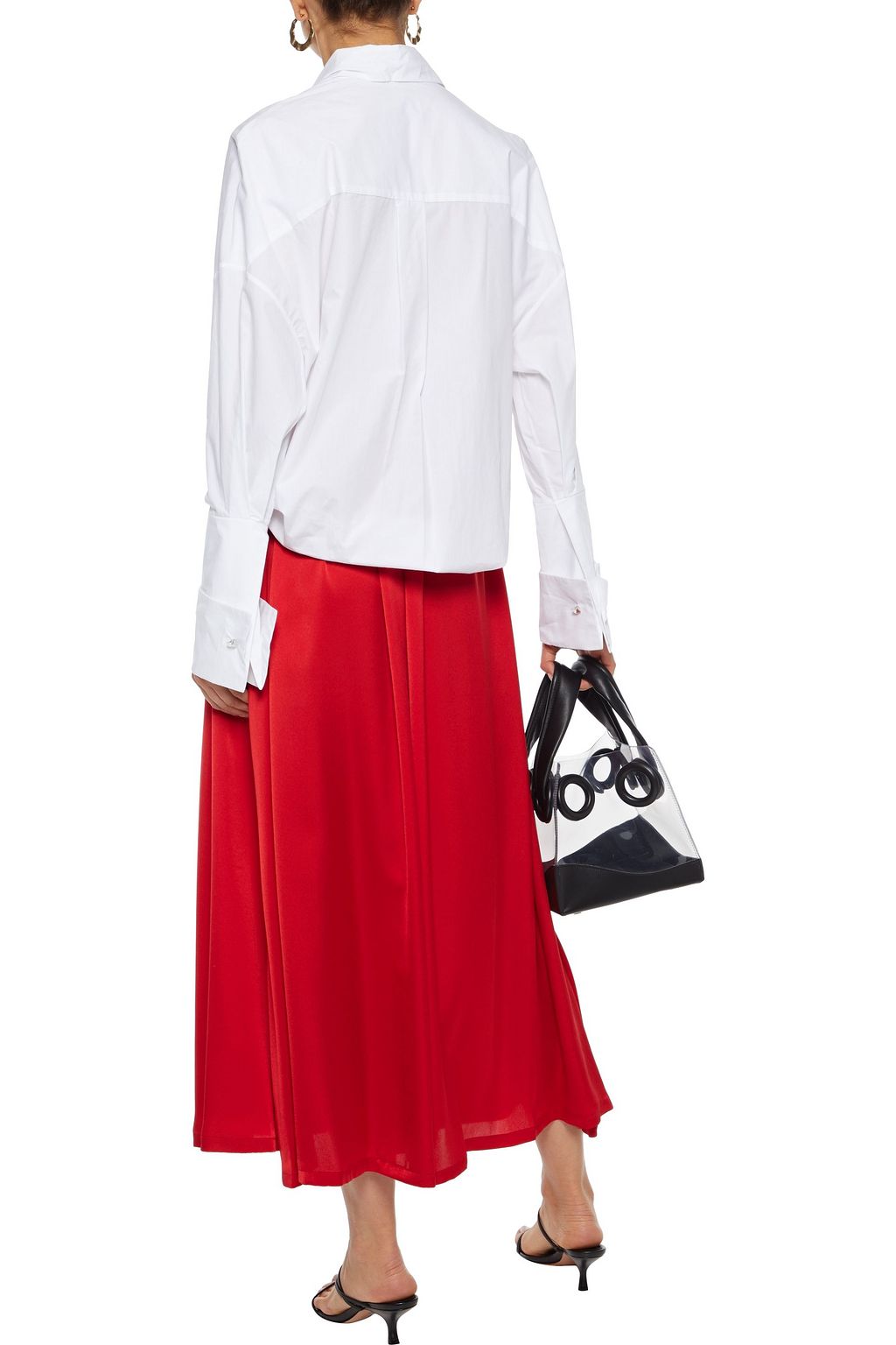 BY ANY OTHER NAME Pintucked satin-crepe midi skirt