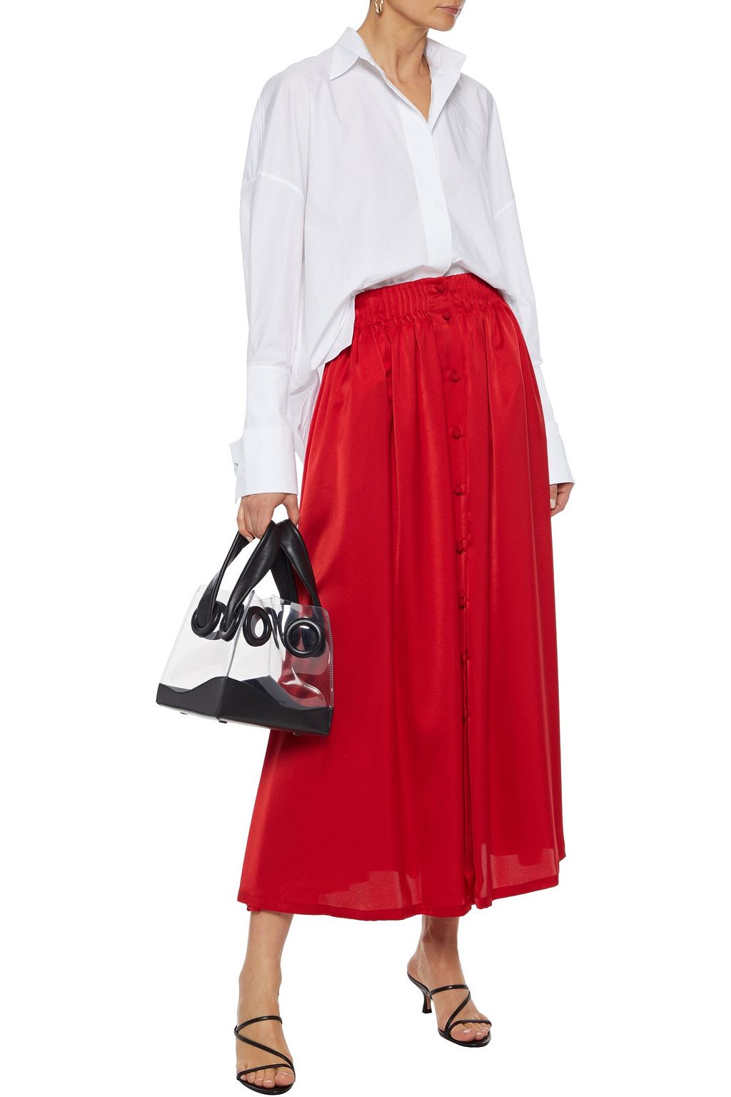 BY ANY OTHER NAME Pintucked satin-crepe midi skirt