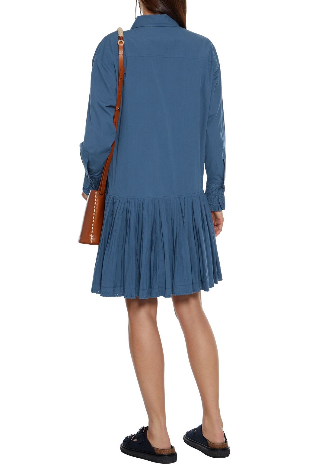 SEE BY CHLOÉ Broderie anglaise-trimmed pleated cotton-poplin mini dress