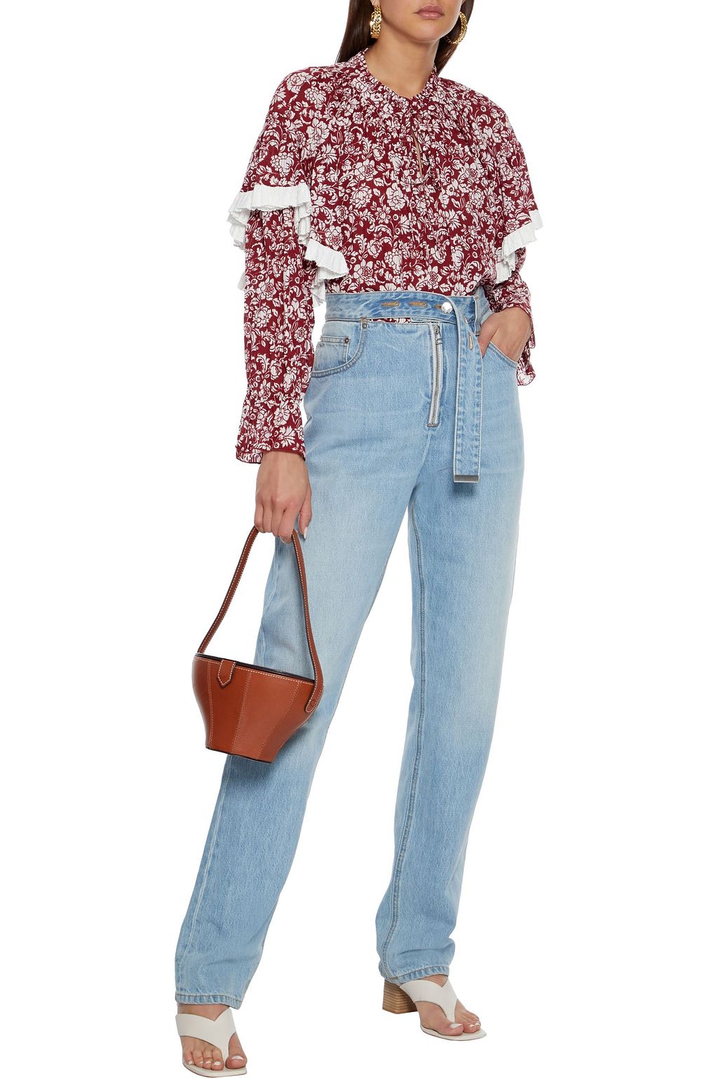 SEE BY CHLOÉ Ruffled floral-print cotton-jacquard blouse