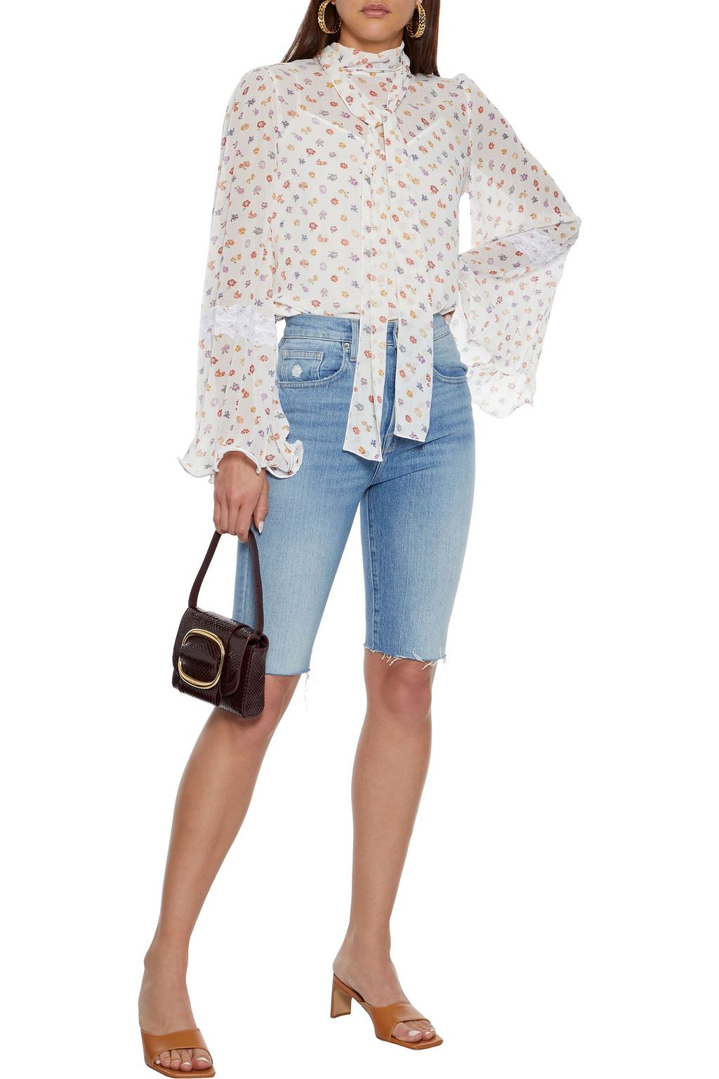 SEE BY CHLOÉ Tie-neck lace-trimmed floral-print georgette blouse