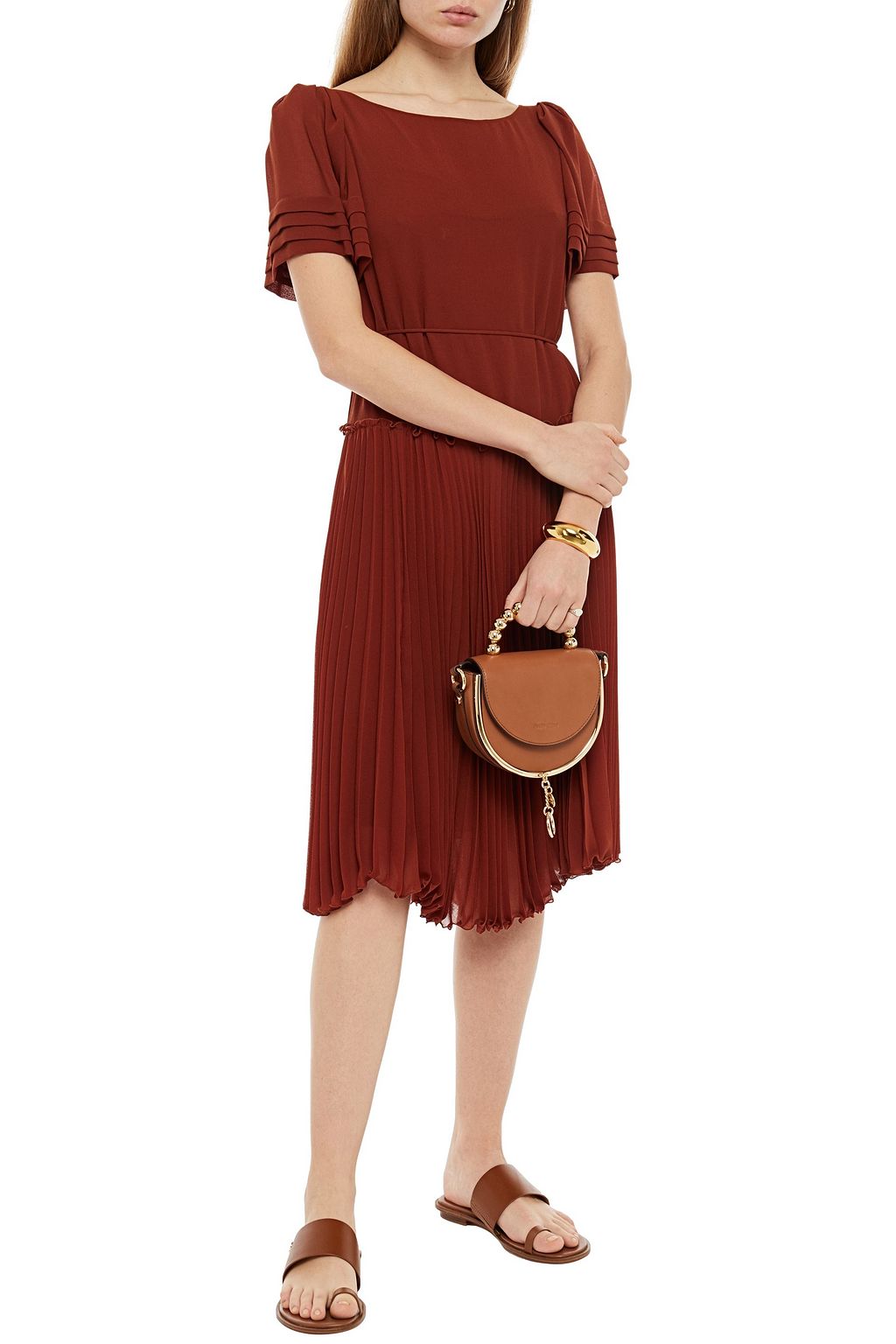 SEE BY CHLOÉ Asymmetric plissé-georgette midi dress