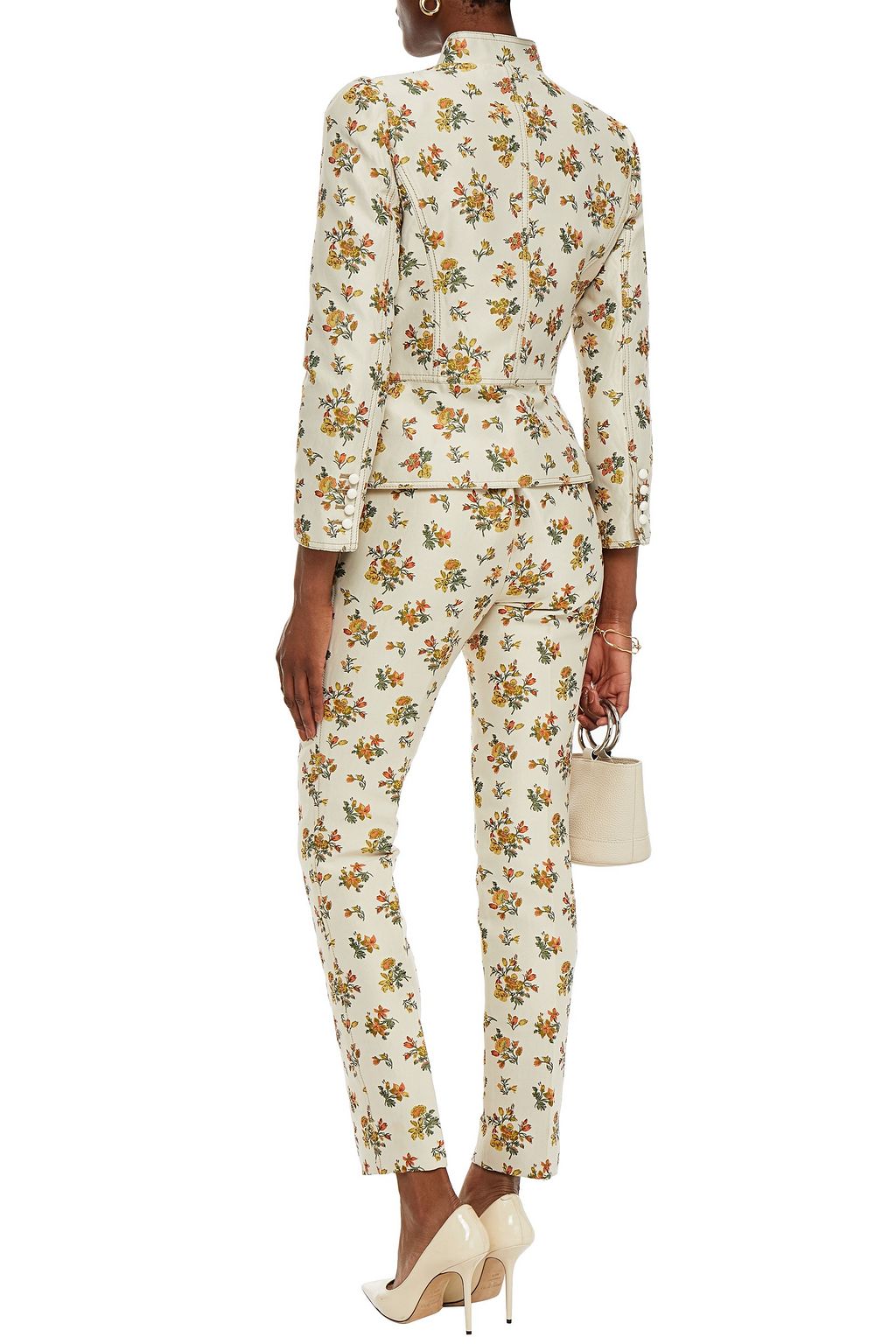 TORY BURCH フローラルジャカード スリムレッグ パンツ