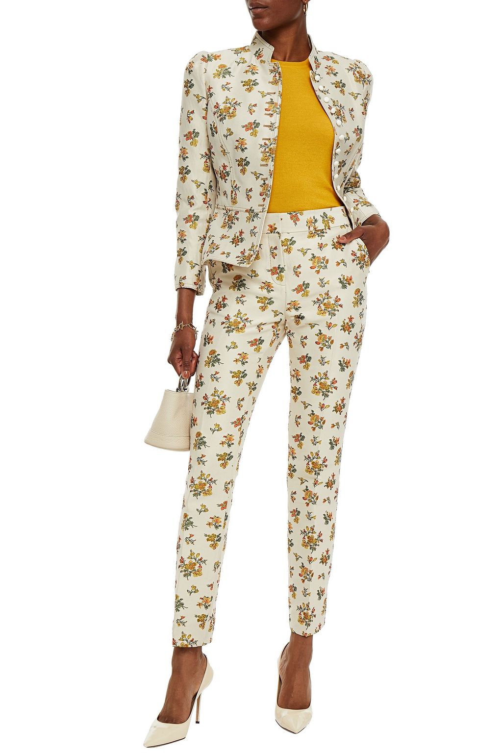 TORY BURCH フローラルジャカード スリムレッグ パンツ