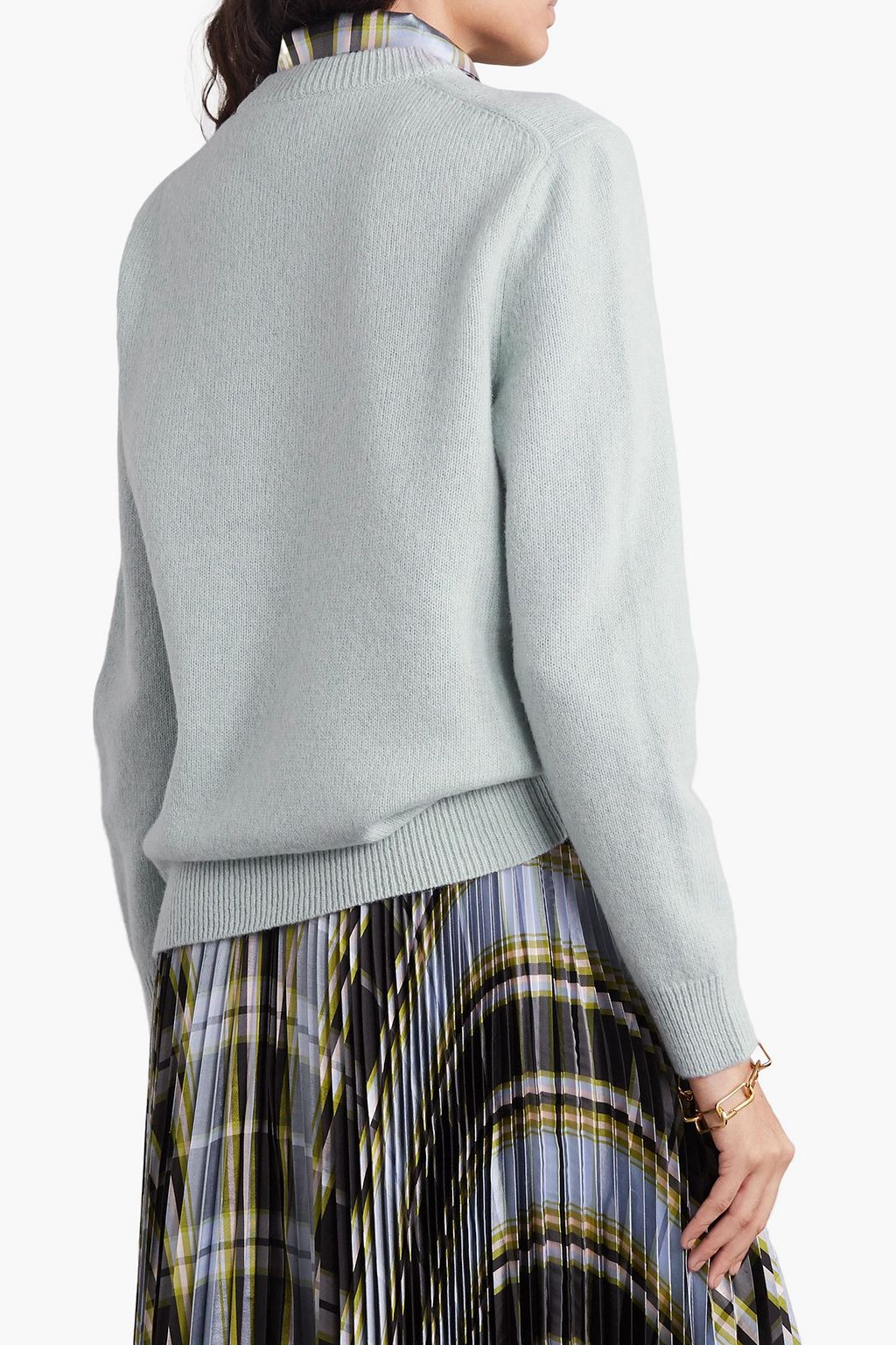 TORY BURCH Dickie tie-detailed silk dupioni-trimmed wool sweater | Sale up to 70% off | THE OUTNET TORY BURCH Dickie tie-detailed silk dupioni-trimmed wool sweater | Sale up to 70% off | THE OUTNET