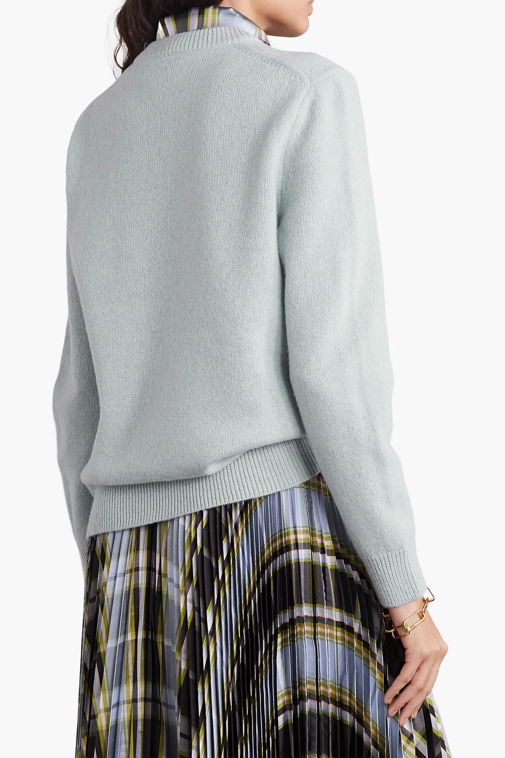 TORY BURCH Dickie tie-detailed silk dupioni-trimmed wool sweater | Sale up  to 70% off | THE OUTNET