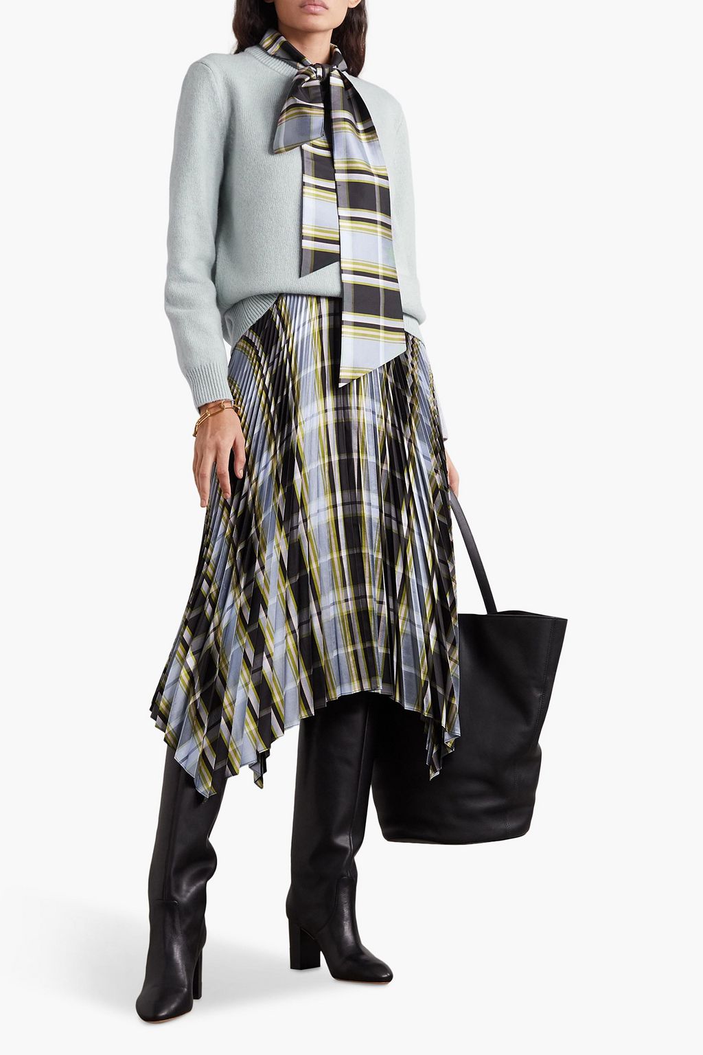 TORY BURCH Dickie tie-detailed silk dupioni-trimmed wool sweater | Sale up  to 70% off | THE OUTNET