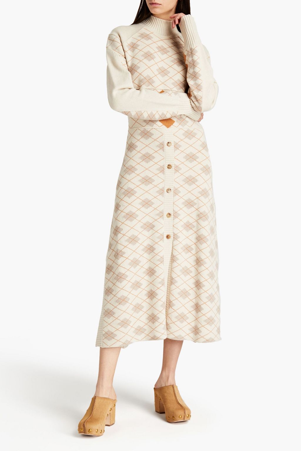 CHLOÉ Intarsia wool and cashmere-blend midi dress