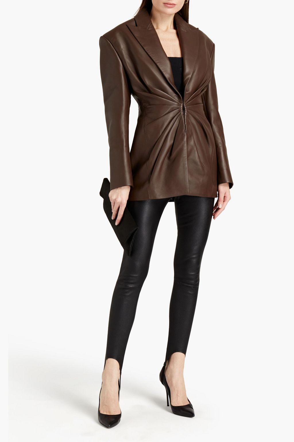 BALMAIN جاكيت جلد مزيّن بثنيات