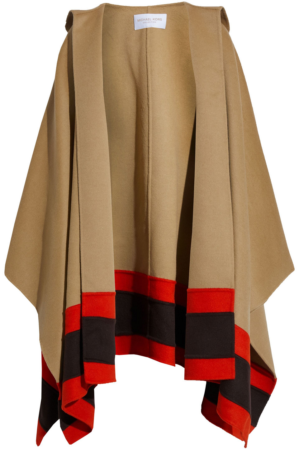 Michael Kors Color-block Wool, Angora And Cashgora-blend Felt Hooded Cape In Camel