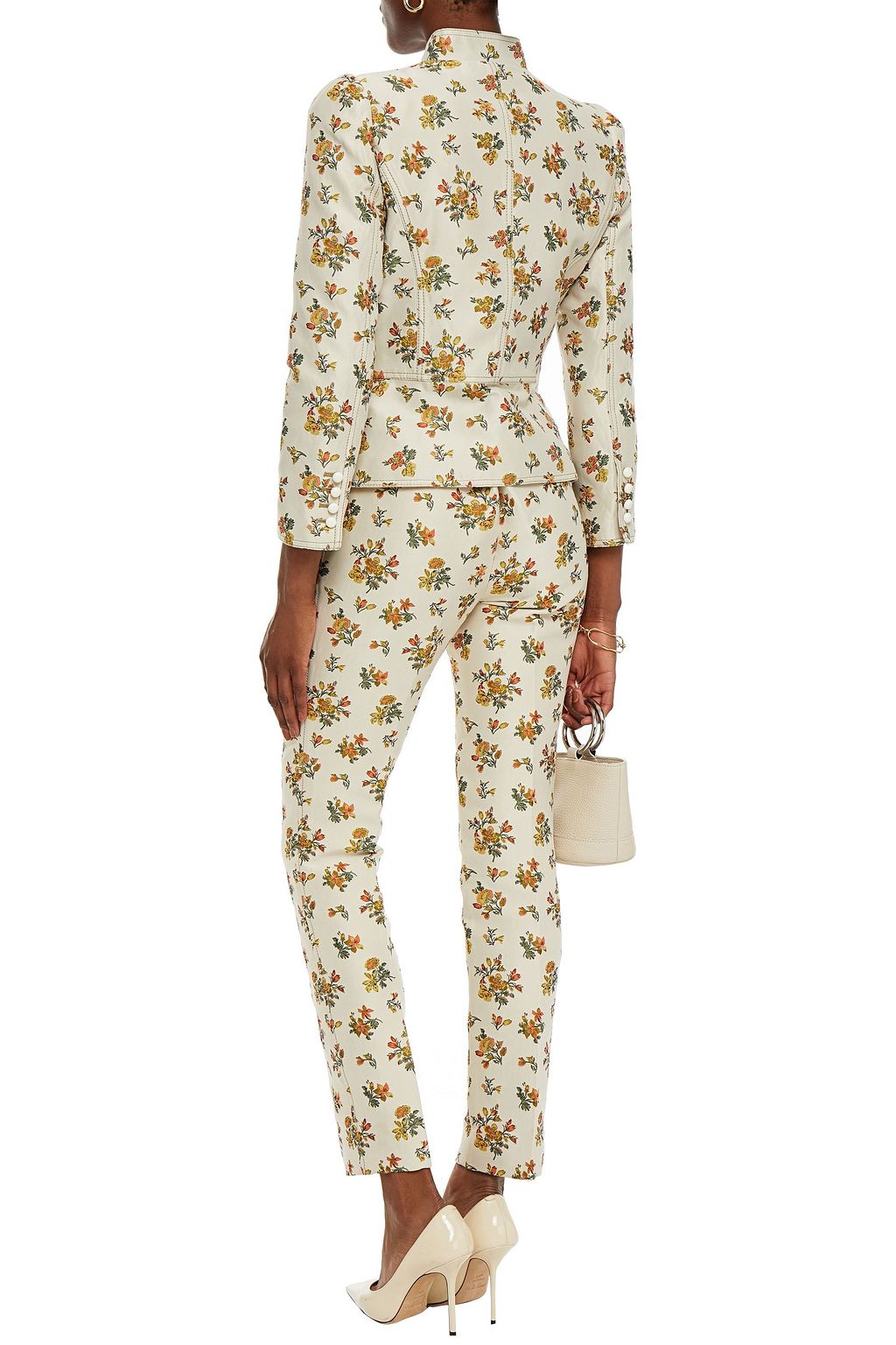 TORY BURCH Floral-jacquard peplum jacket