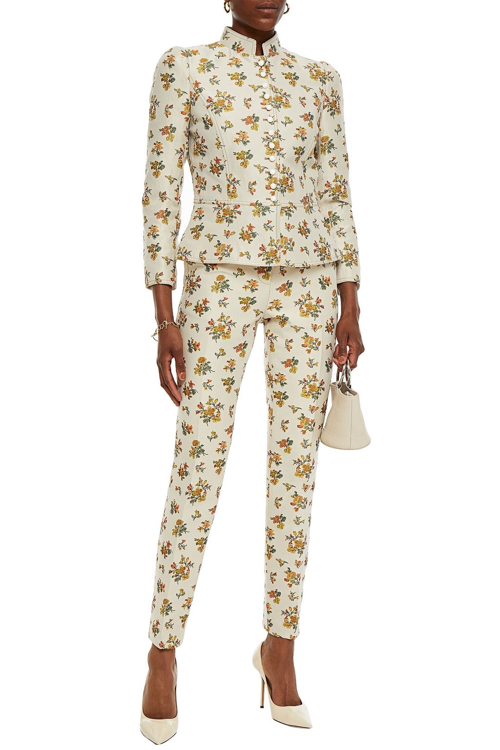 TORY BURCH Floral-jacquard peplum jacket