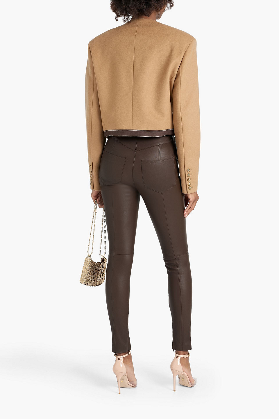 Balmain Leather Skinny Pants In Chocolate
