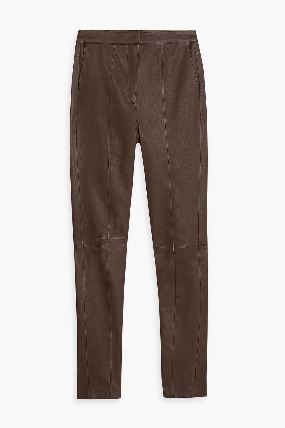 Balmain Leather Skinny Pants In Chocolate