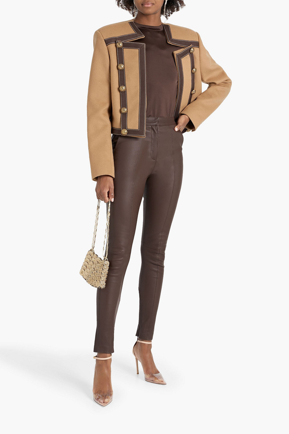 Balmain Leather Skinny Pants In Chocolate