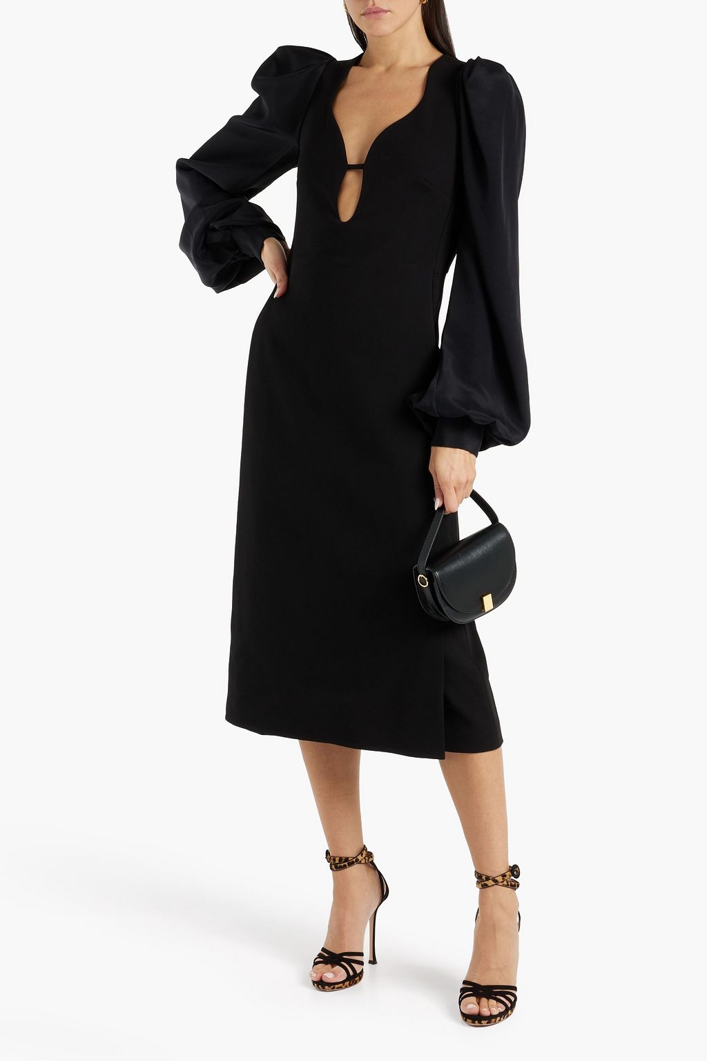 VICTORIA BECKHAM Cutout taffeta-paneled crepe midi dress