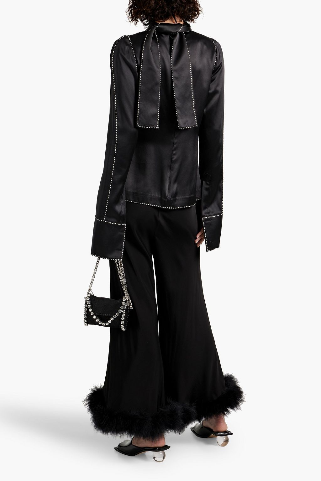SLEEPER Feather-embellished satin pants