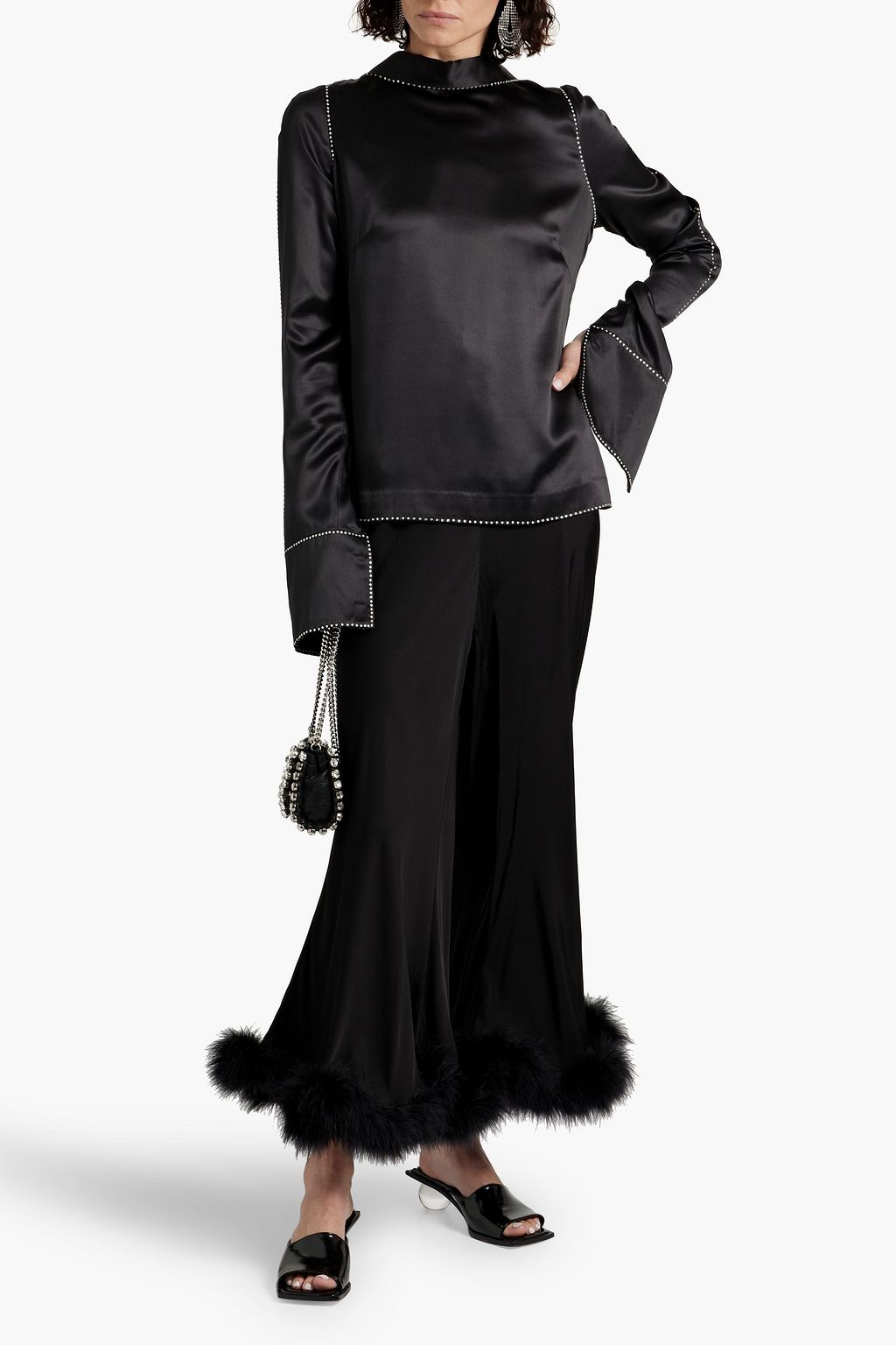 SLEEPER Feather-embellished satin pants