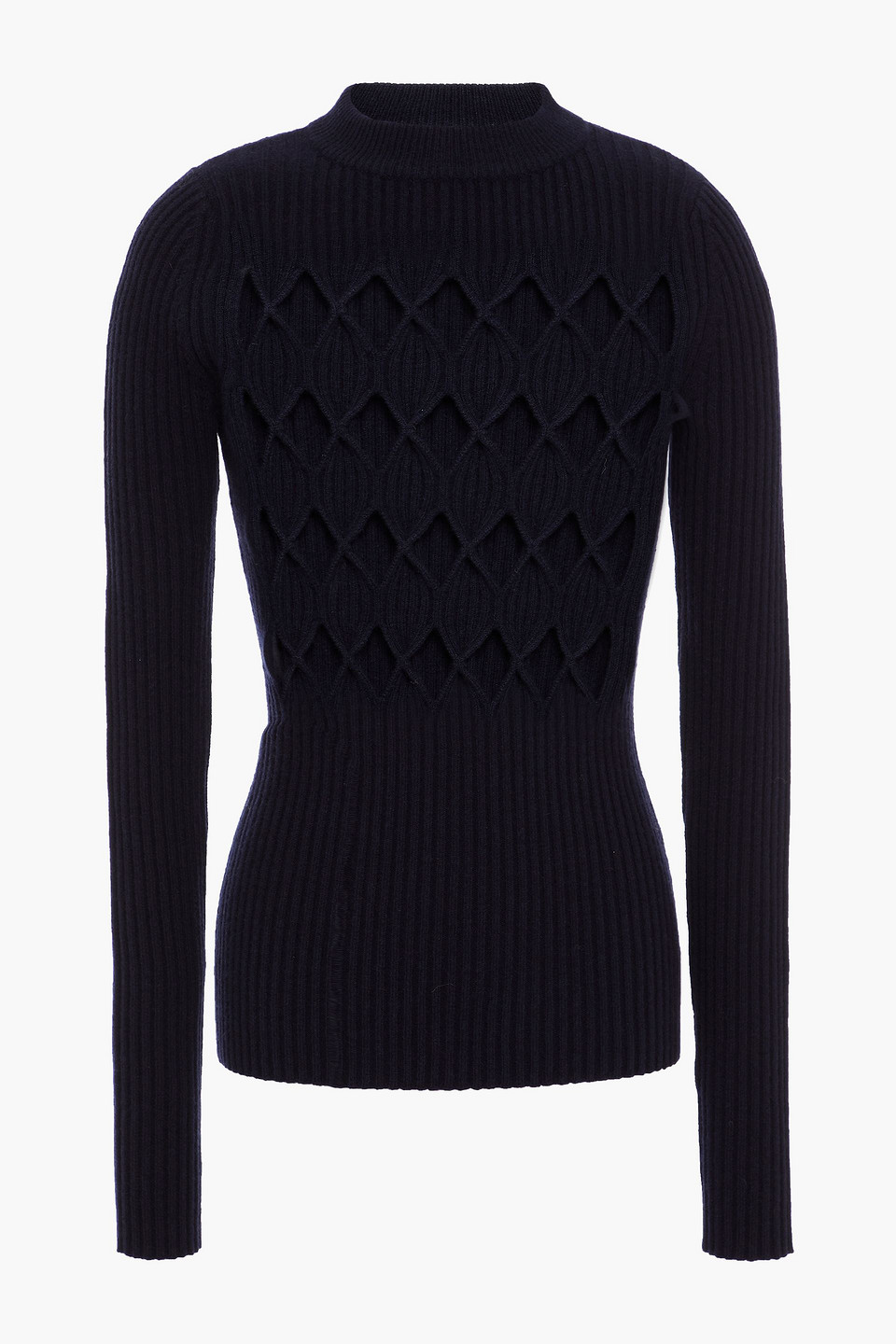 victoria beckham - cutout ribbed-knit wool-blend sweater - blue - s