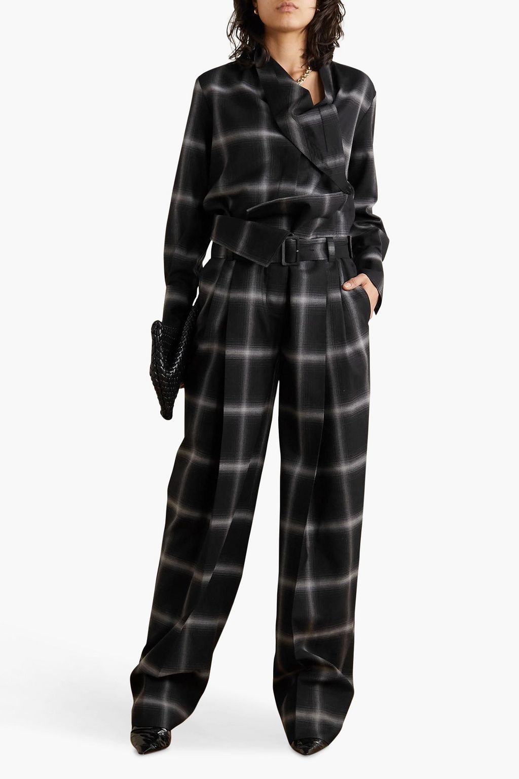 STELLA MCCARTNEY Belted checked wool wide-leg pants