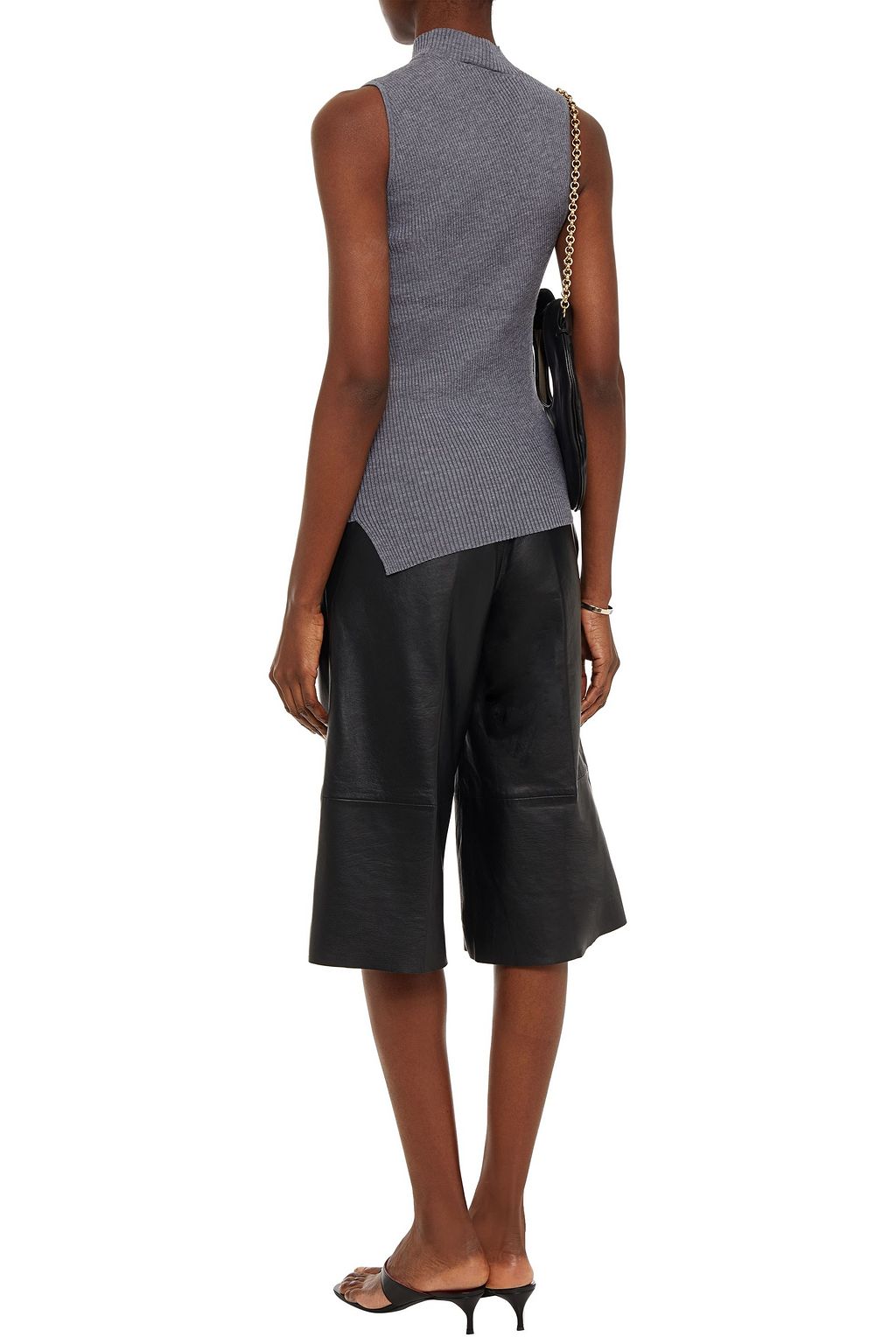 THEORY Asymmetric ribbed wool-blend turtleneck top