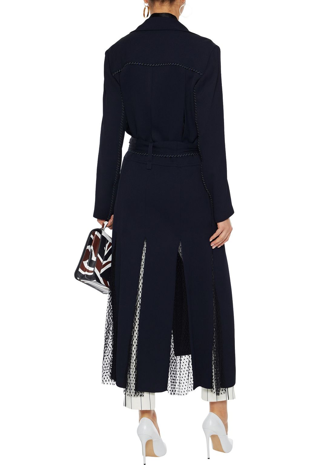 ROLAND MOURET Belted lace-trimmed piqué coat