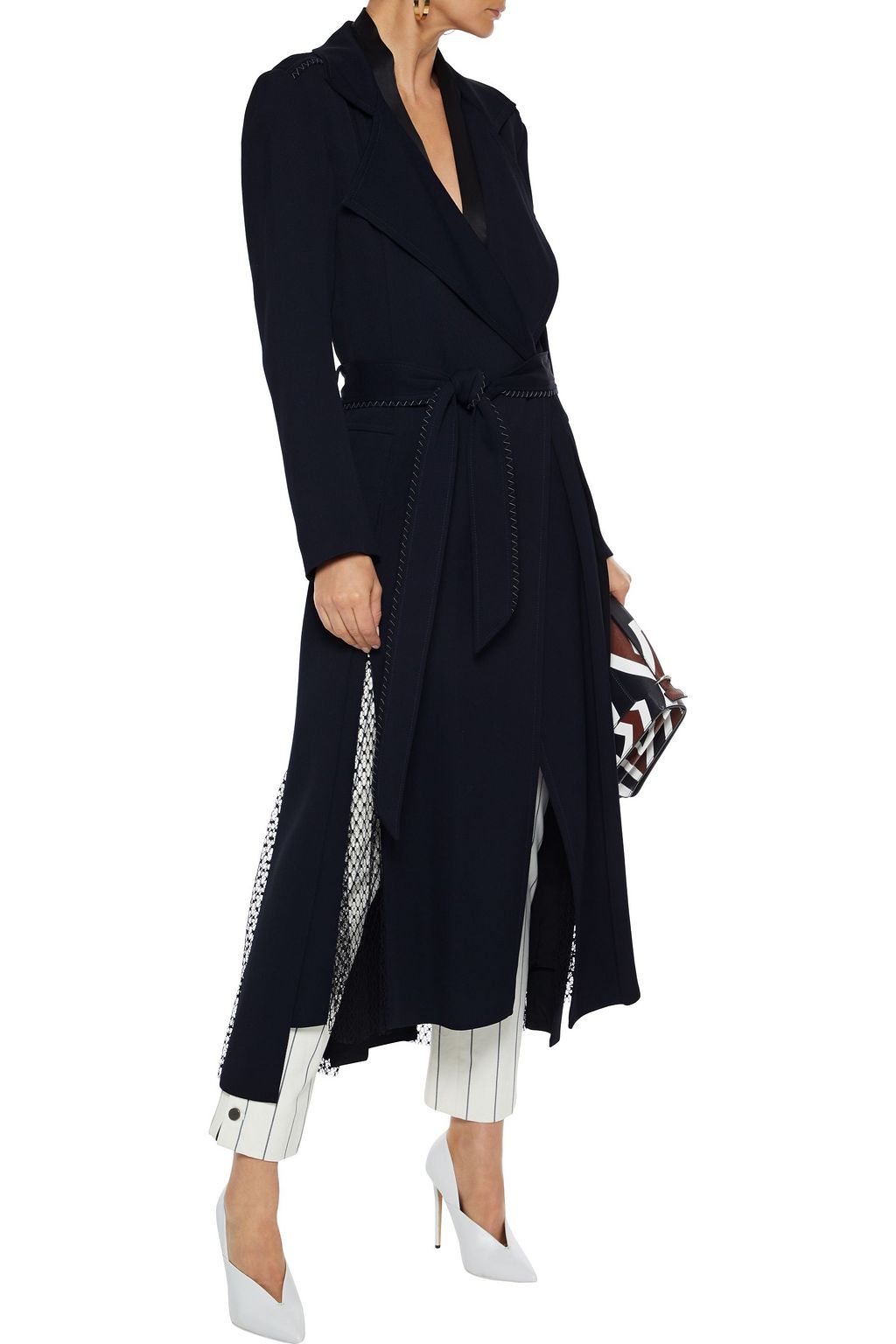 ROLAND MOURET Belted lace-trimmed piqué coat