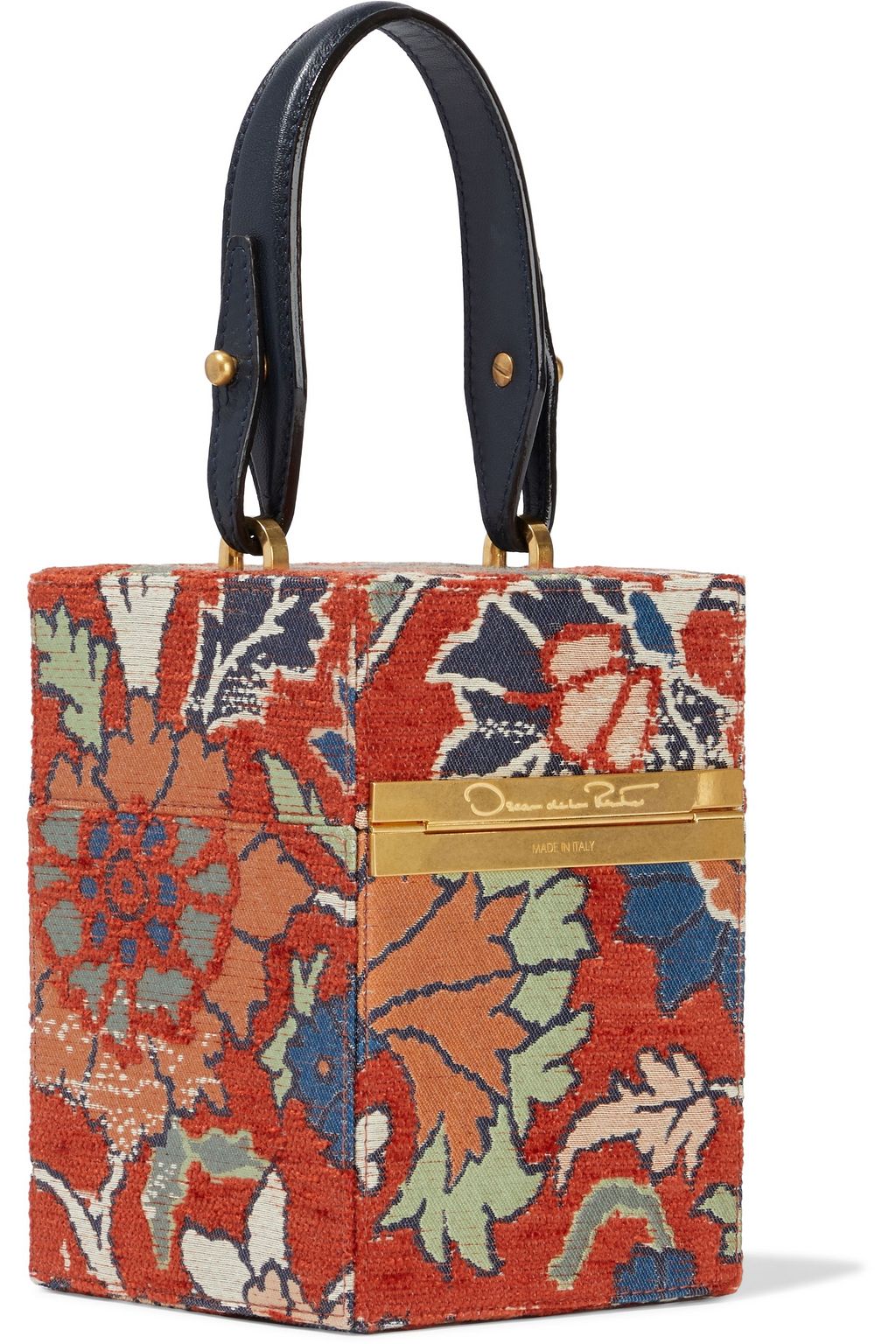 OSCAR DE LA RENTA Mini Alibi leather-trimmed floral-jacquard tote