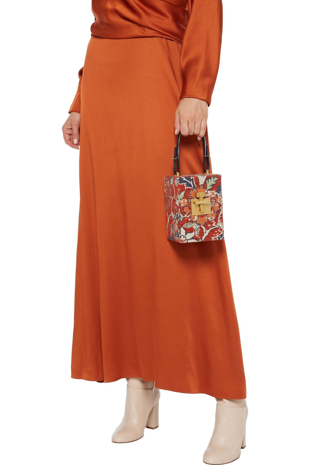 OSCAR DE LA RENTA Mini Alibi leather-trimmed floral-jacquard tote