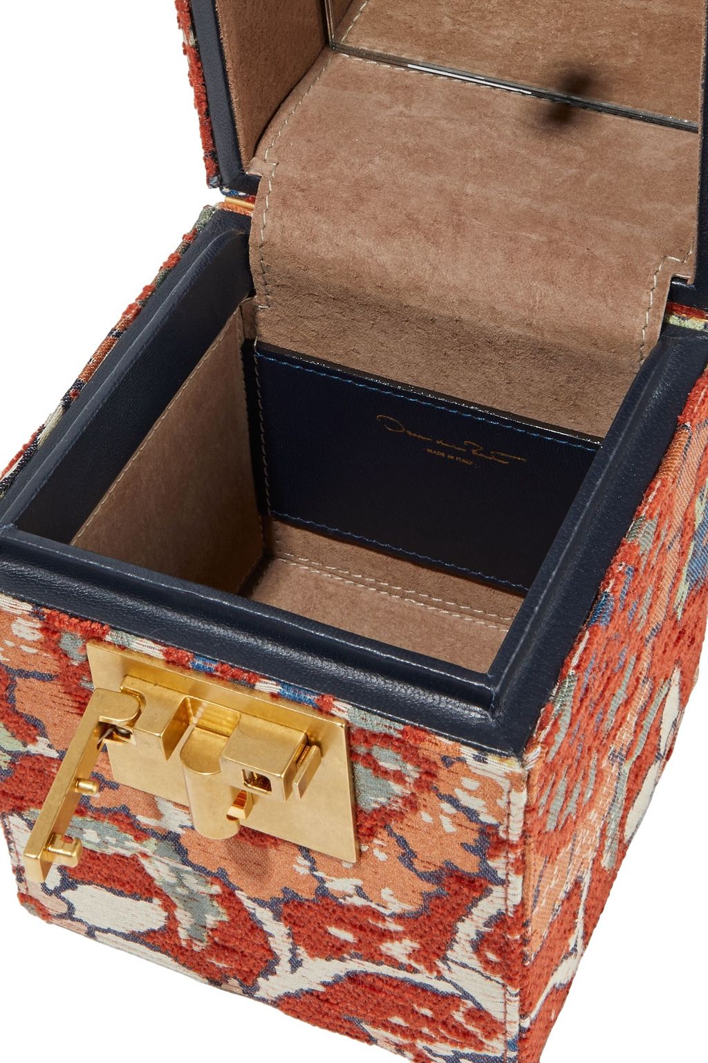 OSCAR DE LA RENTA Mini Alibi leather-trimmed floral-jacquard tote