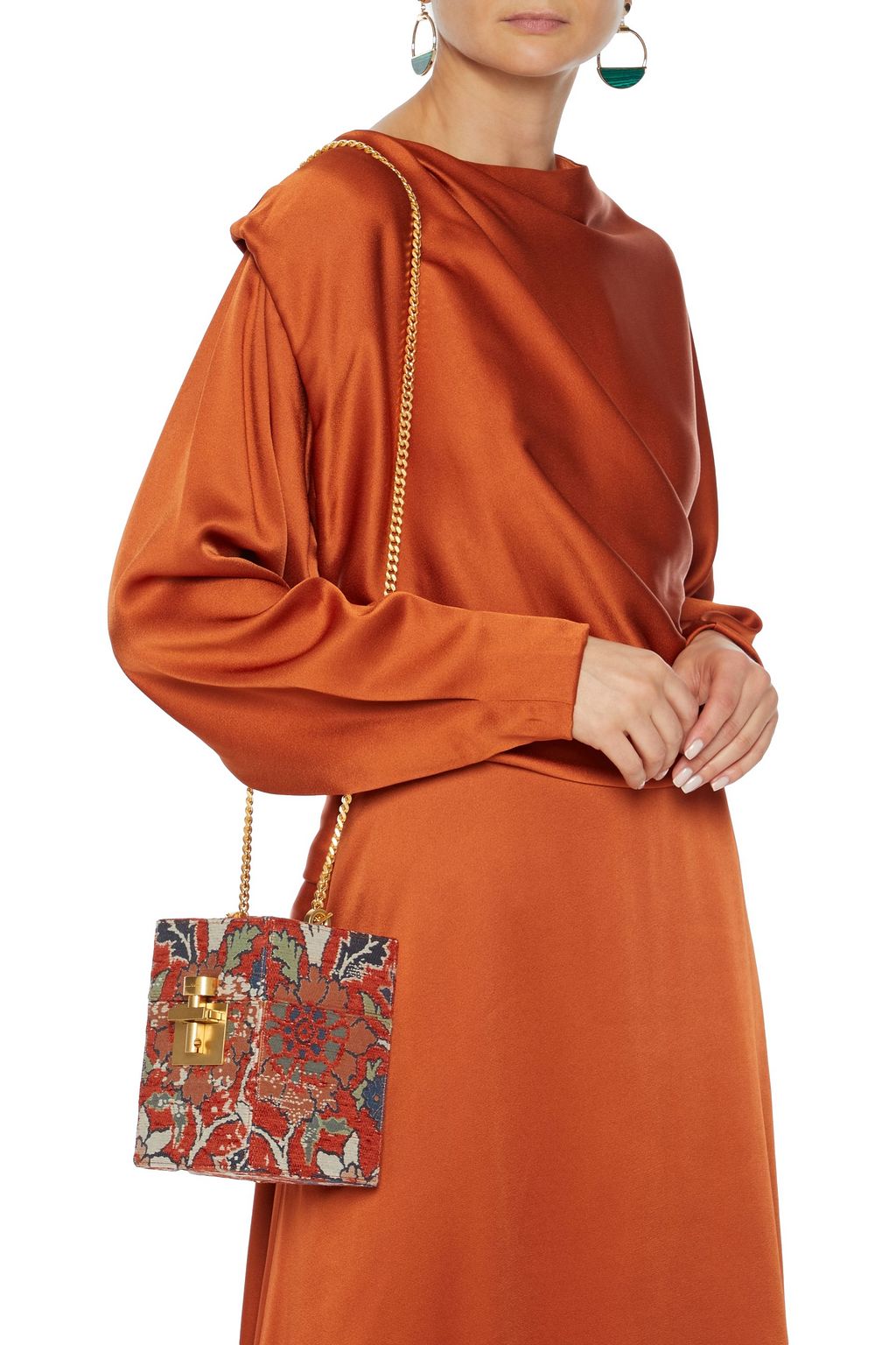 OSCAR DE LA RENTA Mini Alibi leather-trimmed floral-jacquard tote