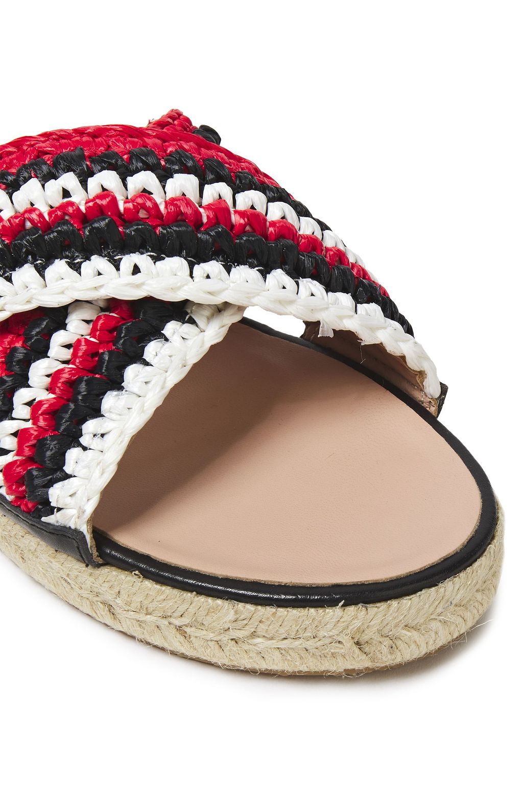 RED(V) Leather-trimmed woven raffia slides