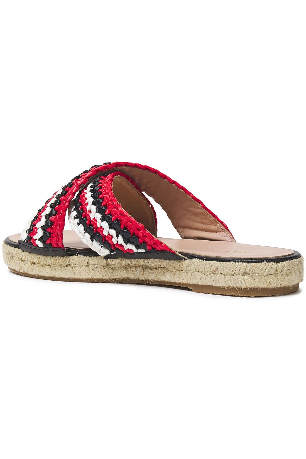 RED(V) Leather-trimmed woven raffia slides