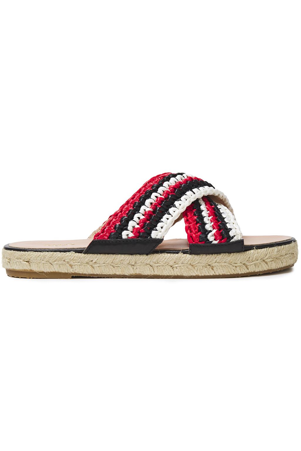 RED(V) Leather-trimmed woven raffia slides | THE OUTNET