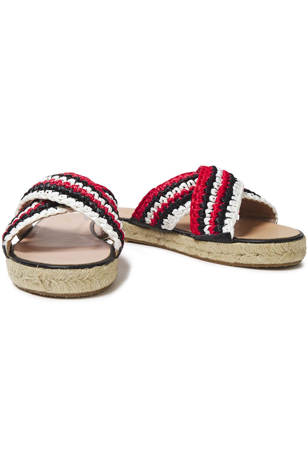 RED(V) Leather-trimmed woven raffia slides