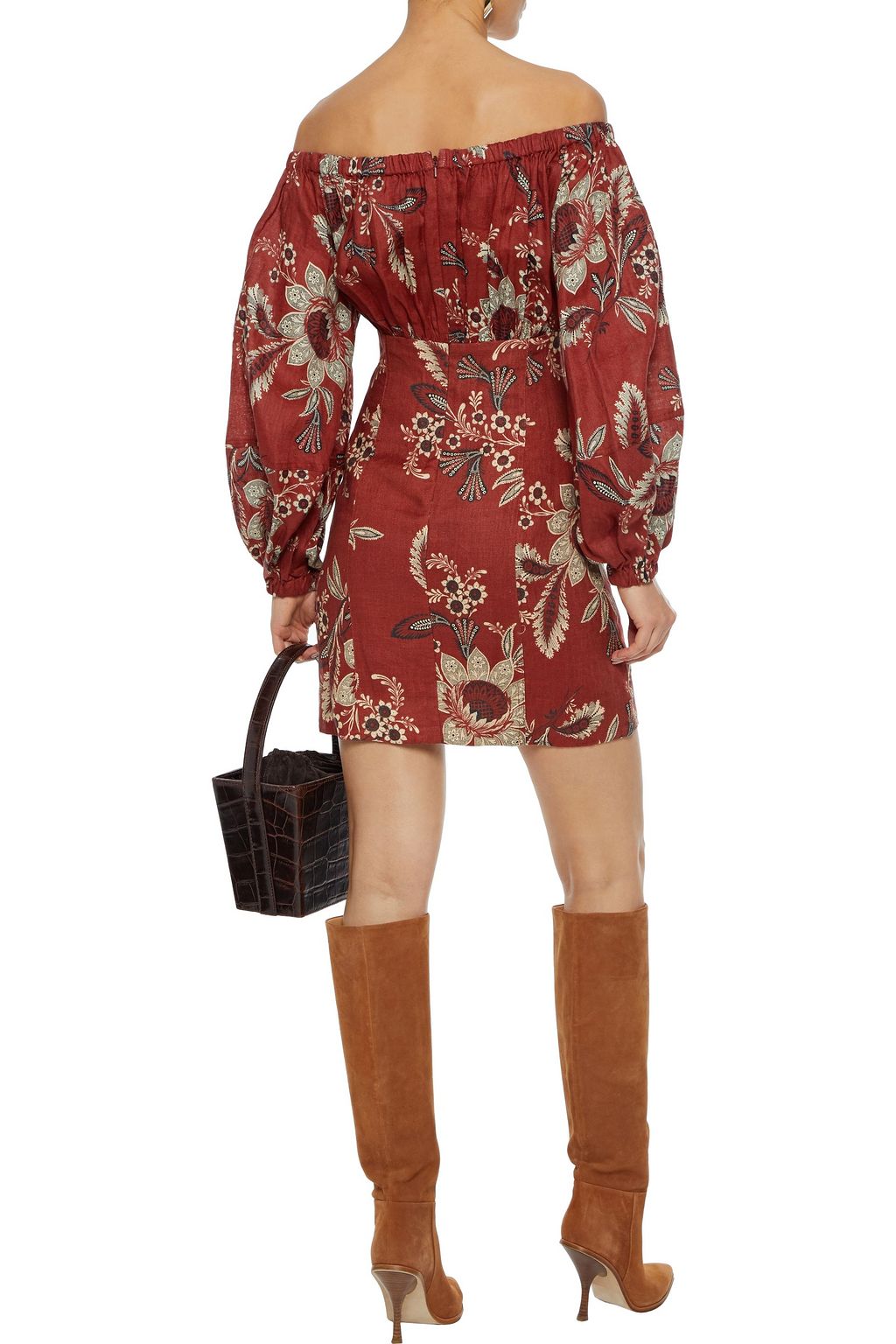 ZIMMERMANN Juno off-the-shoulder floral-print linen mini dress