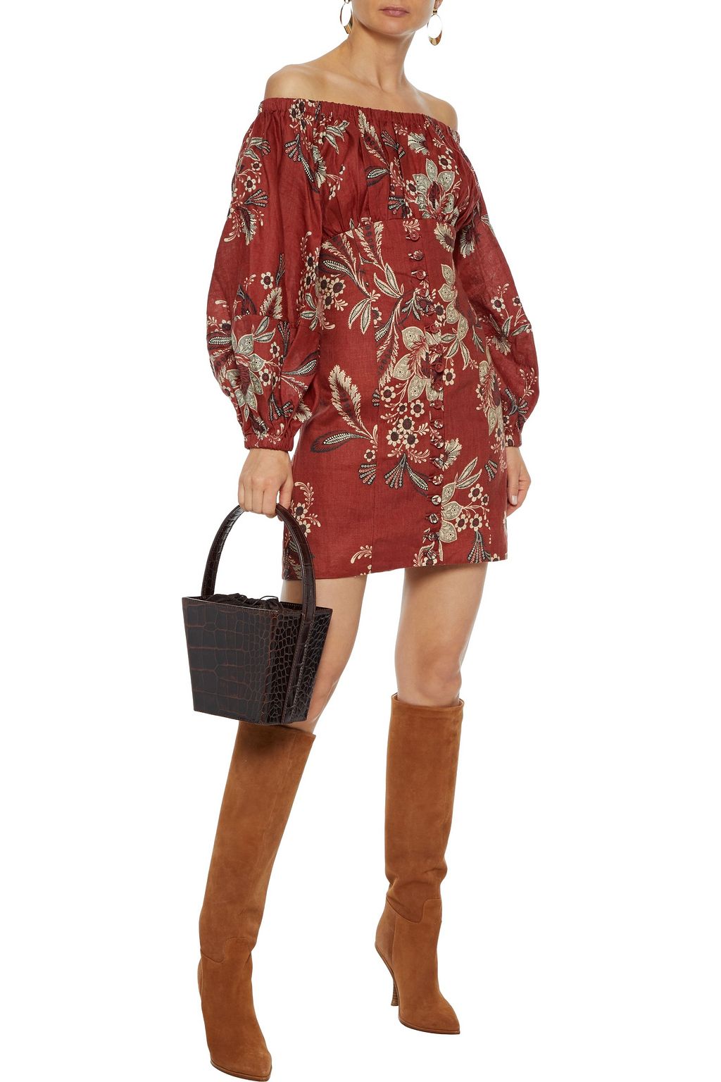 ZIMMERMANN Juno off-the-shoulder floral-print linen mini dress