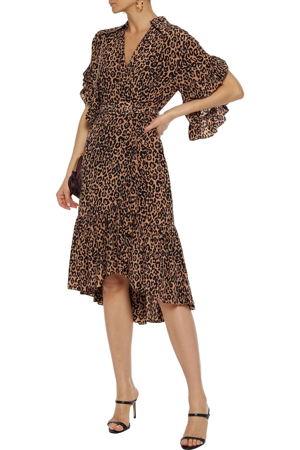 MICHAEL KORS COLLECTION Wrap-effect ruffle-trimmed leopard-print silk-crepe dress