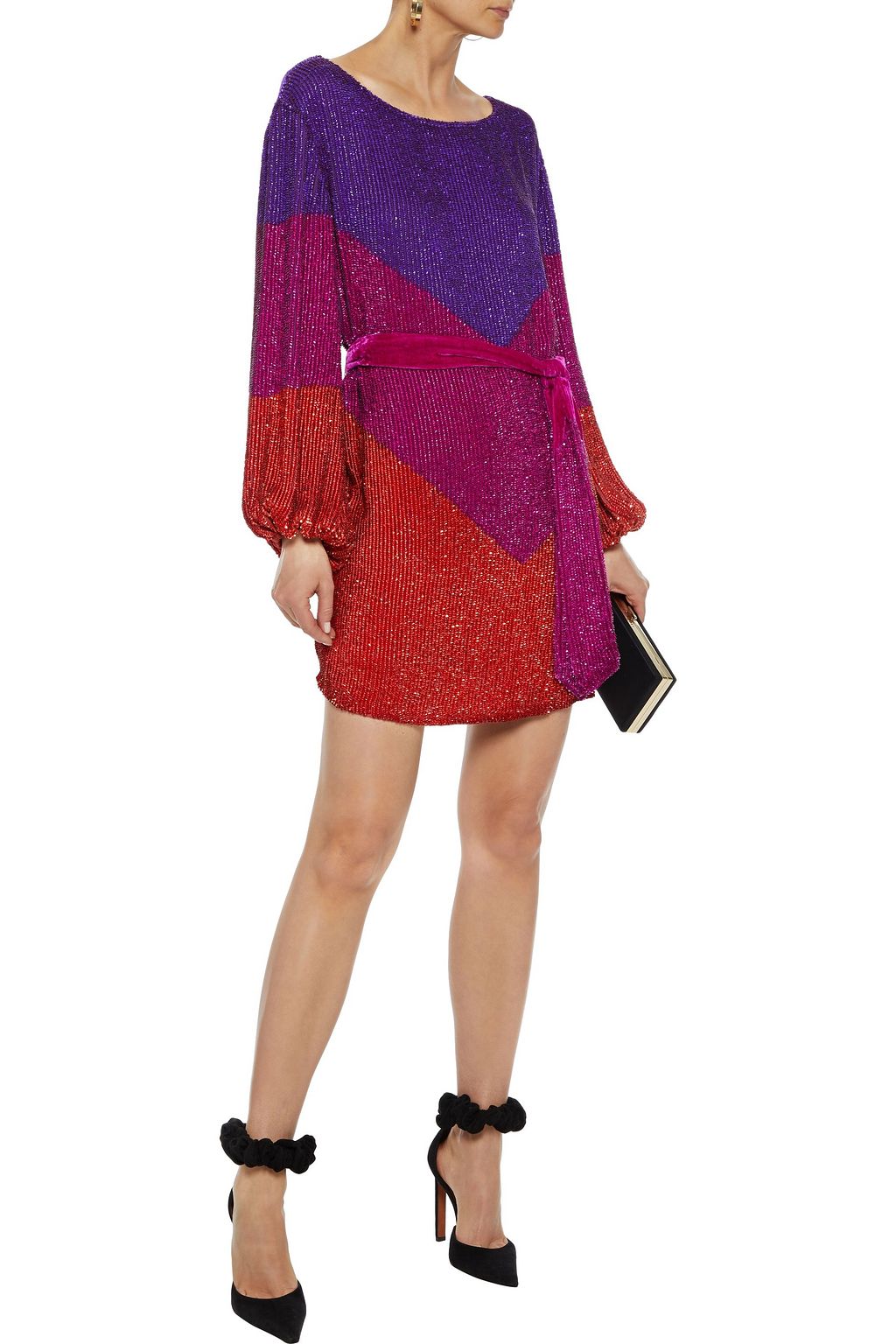 RETROFÊTE Grace velvet-trimmed sequined chiffon mini dress