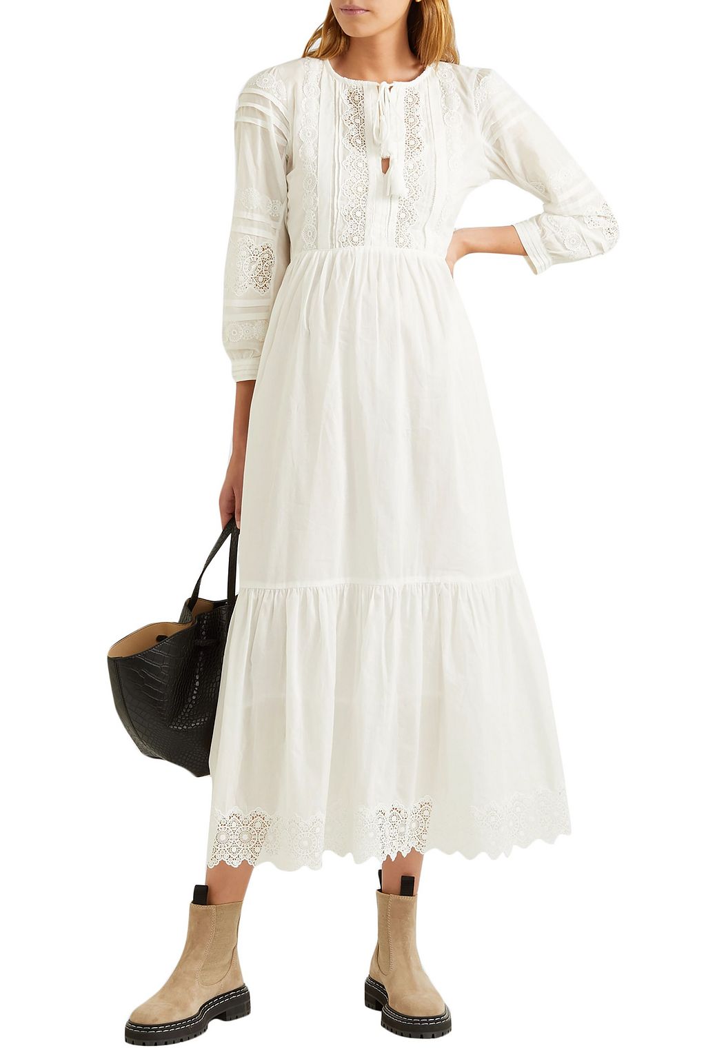 VANESSA BRUNO Maki crocheted lace-trimmed cotton midi dress