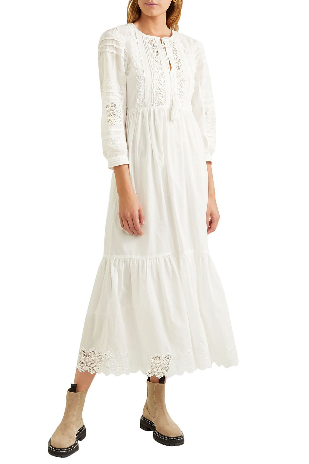 VANESSA BRUNO Maki crocheted lace-trimmed cotton midi dress