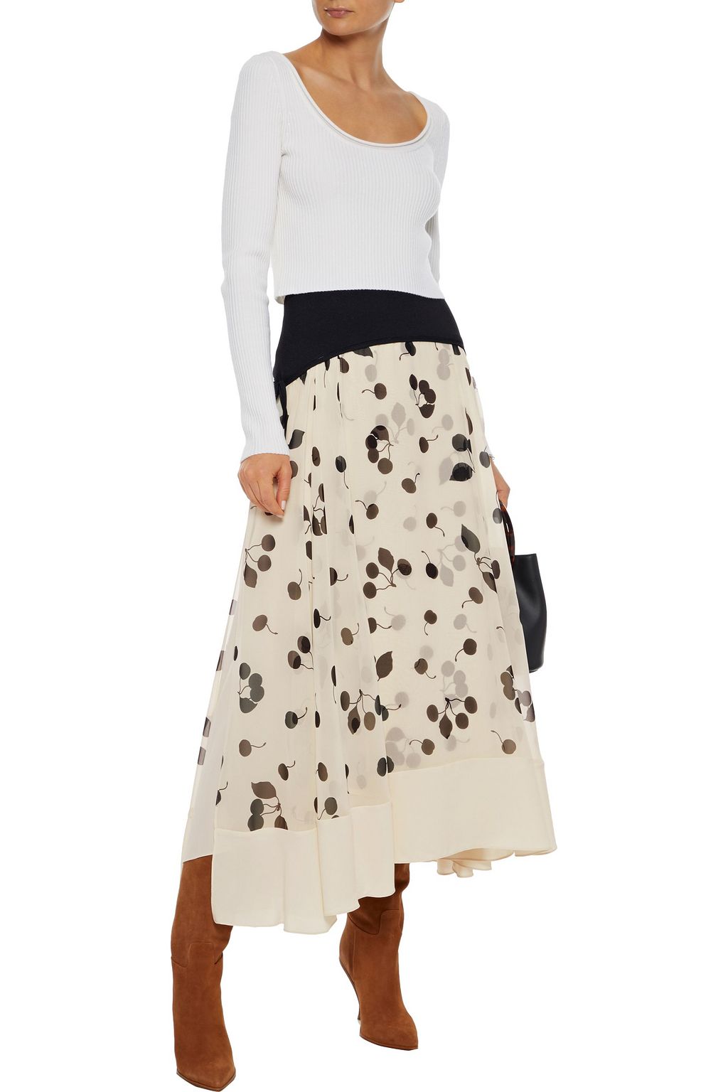 3.1 PHILLIP LIM Layered paneled crepe and printed gauze maxi skirt