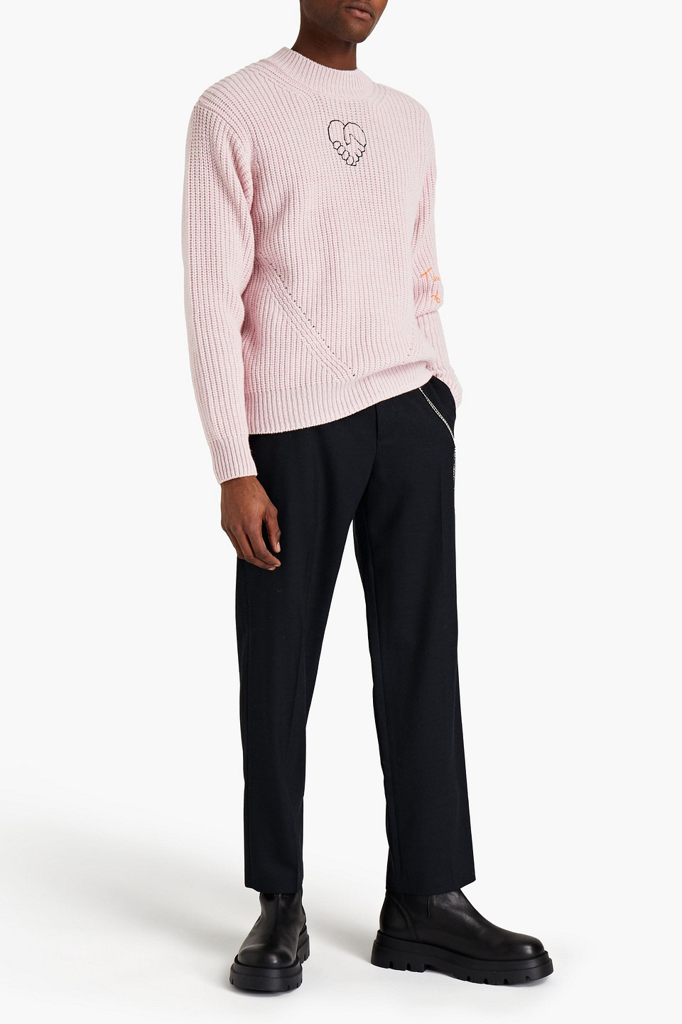 Mcq By Alexander Mcqueen Mcq Alexander Mcqueen Man Embroidered Wool And Cashmere-blend Jumper In Pink