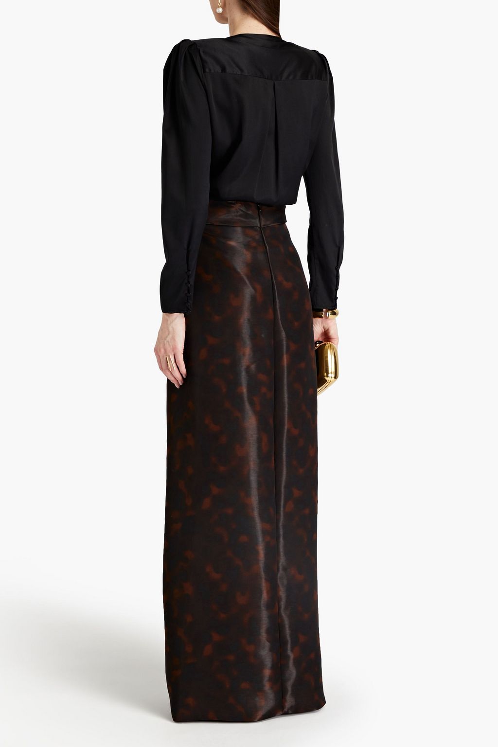 BRANDON MAXWELL Draped printed gazar maxi skirt