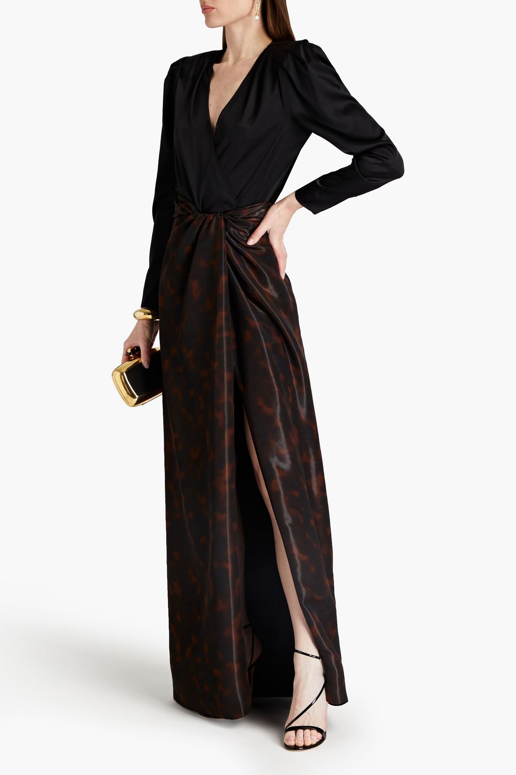 BRANDON MAXWELL Draped printed gazar maxi skirt