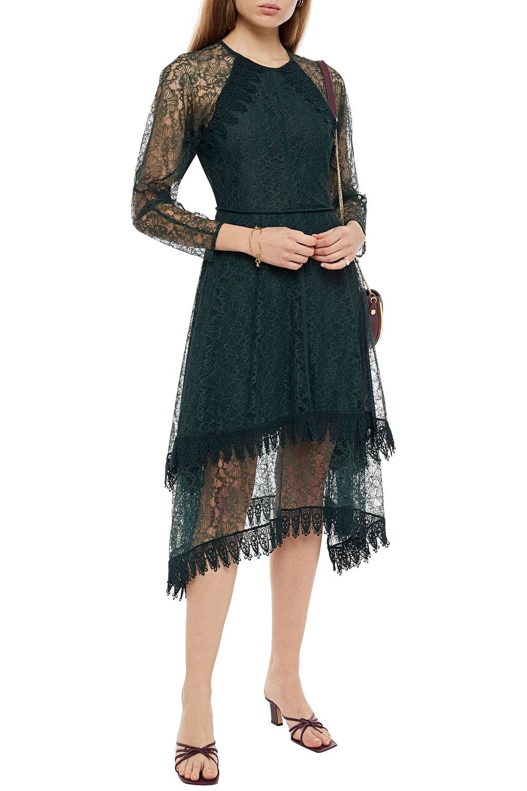 SEE BY CHLOÉ Asymmetric layered lace midi dress